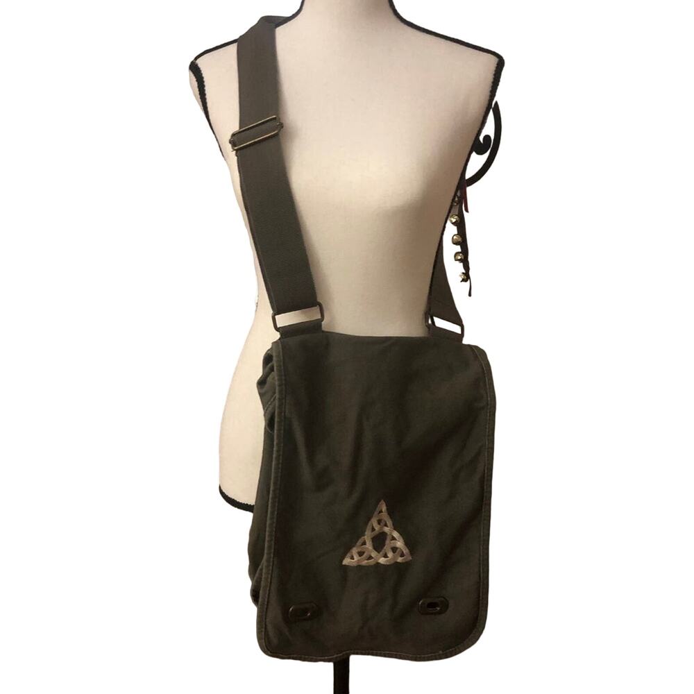 Y2K Authentic Pigment Celtic Irish Knot Green Cotton Crossbody Bag